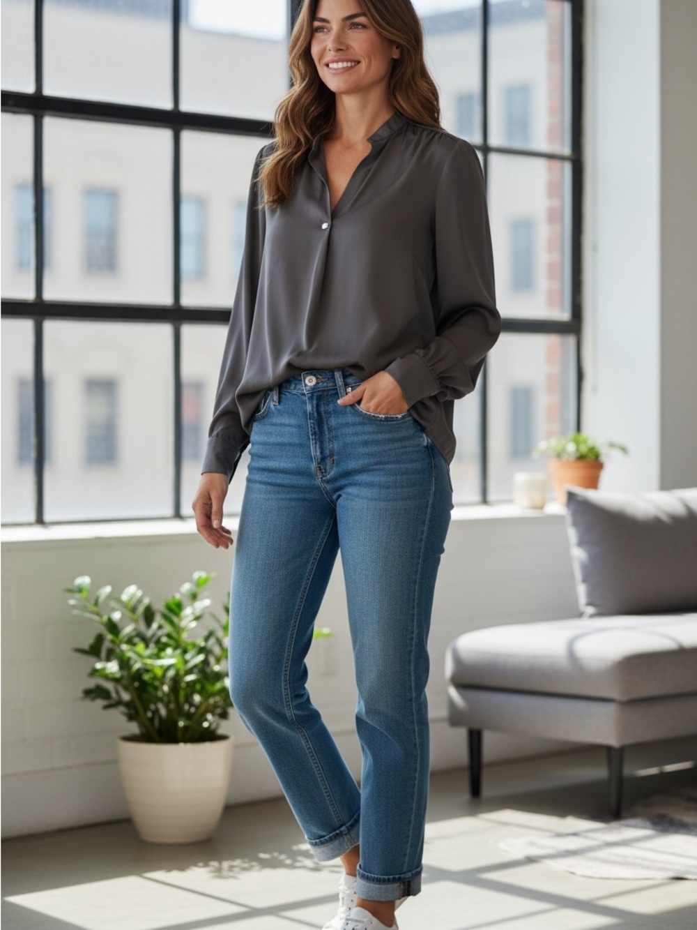 Beate Heymann Streetcouture Black Minimalist Silk Feel Tunic Blouse US 10